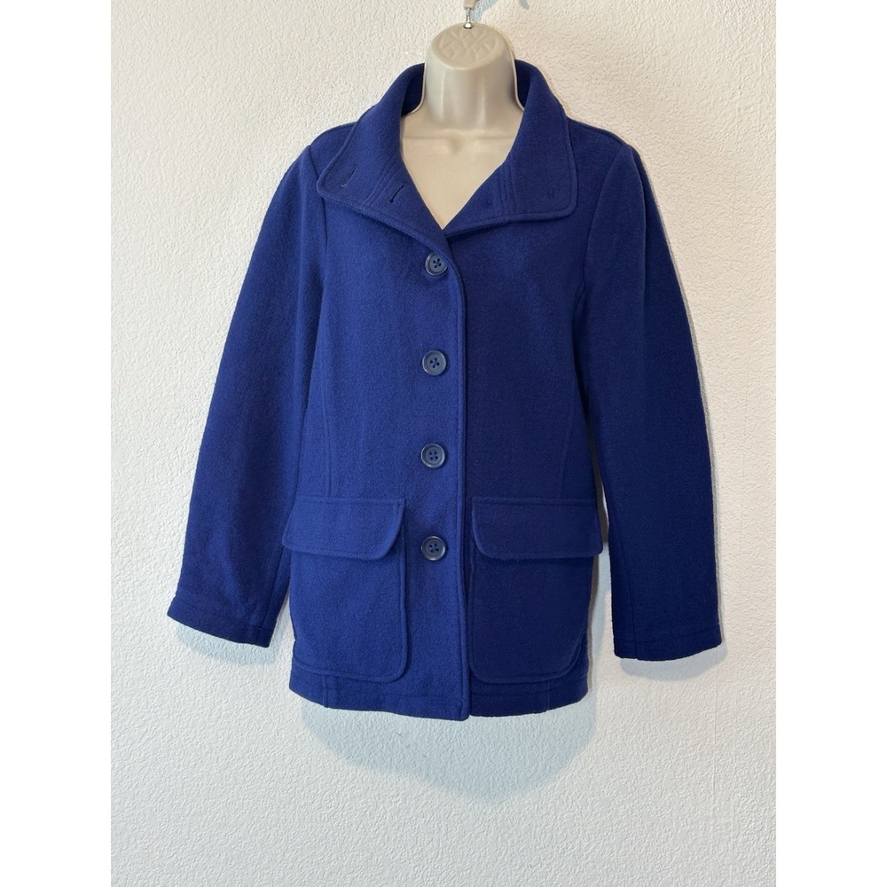 LL Bean For Bellandi Italy Jacket Womens Petite M Blue Wool Pockets‎ Coat